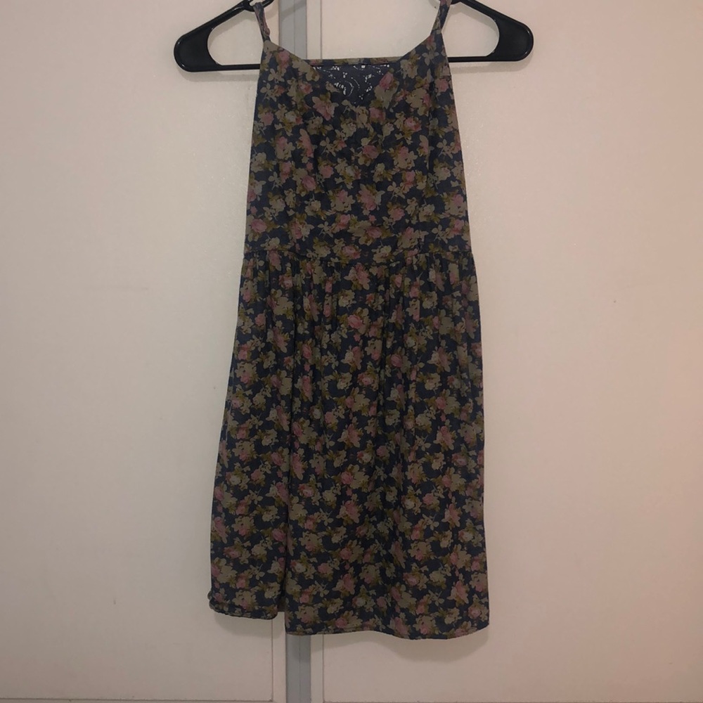Denim blue colored flower printed dress.